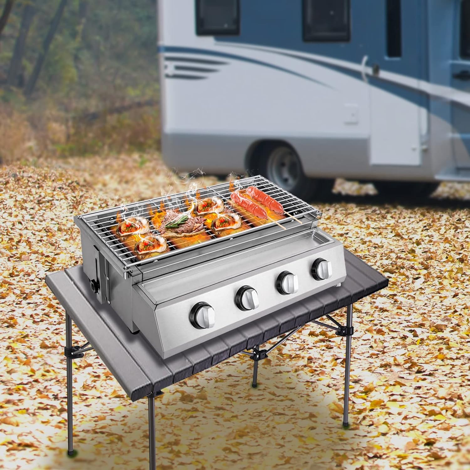 Parrilla LPG, parrilla de acero inoxidable para exteriores con rejilla extraíble para patio, jardín, parrilla, gas propano de barbacoa de altura