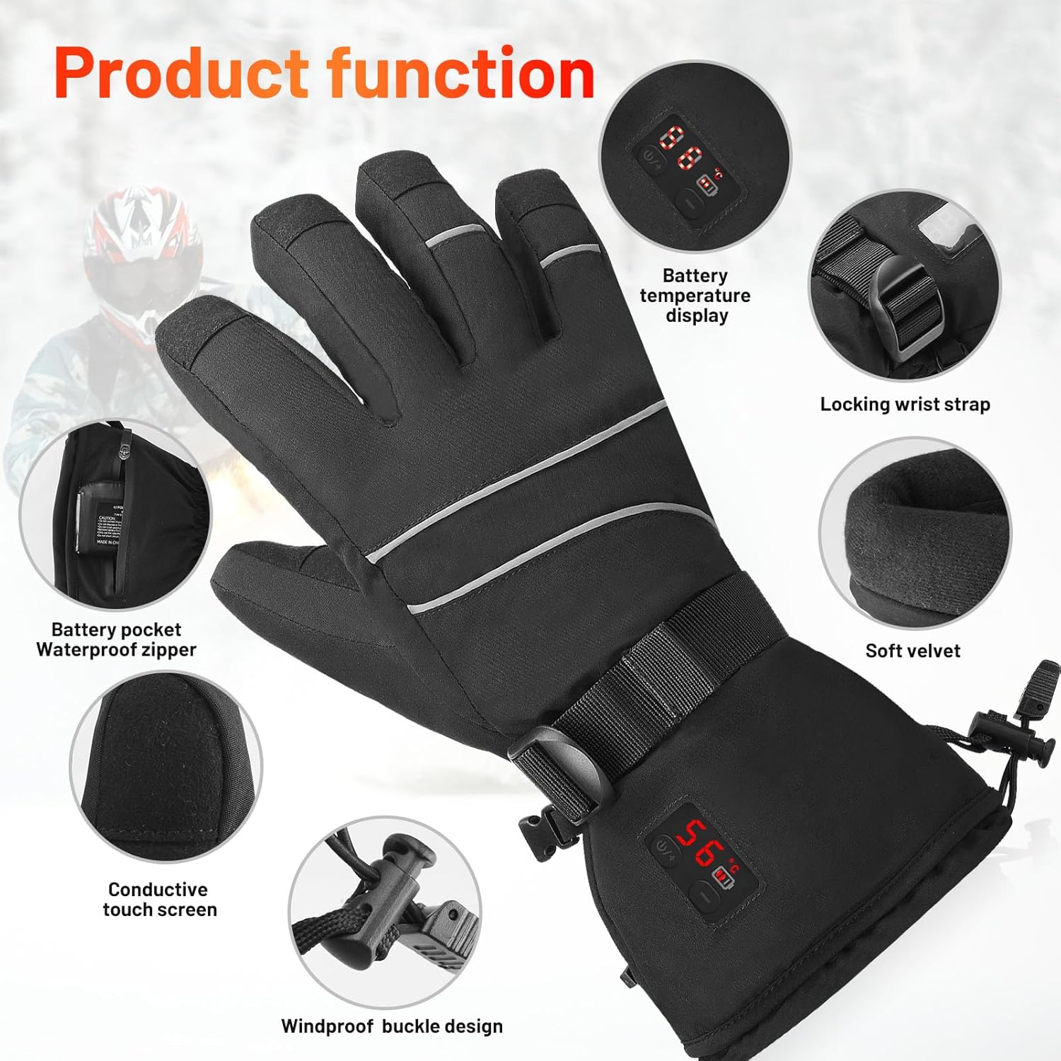 Guantes térmicos para hombres y mujeres, guantes de calefacción eléctricos recargables para invierno al aire libre, con pantalla de temperatura y
