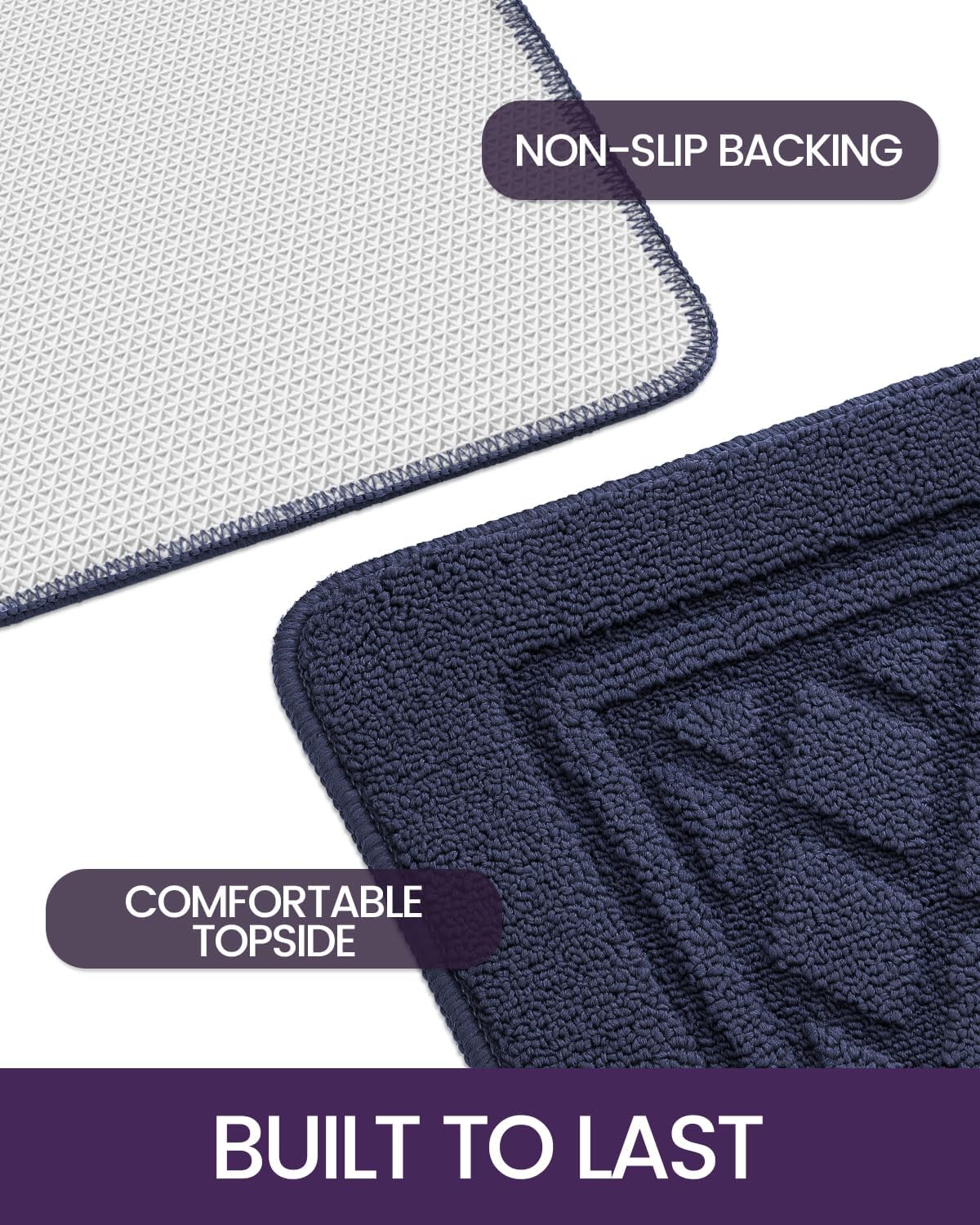 DEXI Tapete para puerta de interior, de perfil bajo, antideslizante, lavable, medio redondo, para entrada, cocina, 24 x 36 pulgadas, color azul