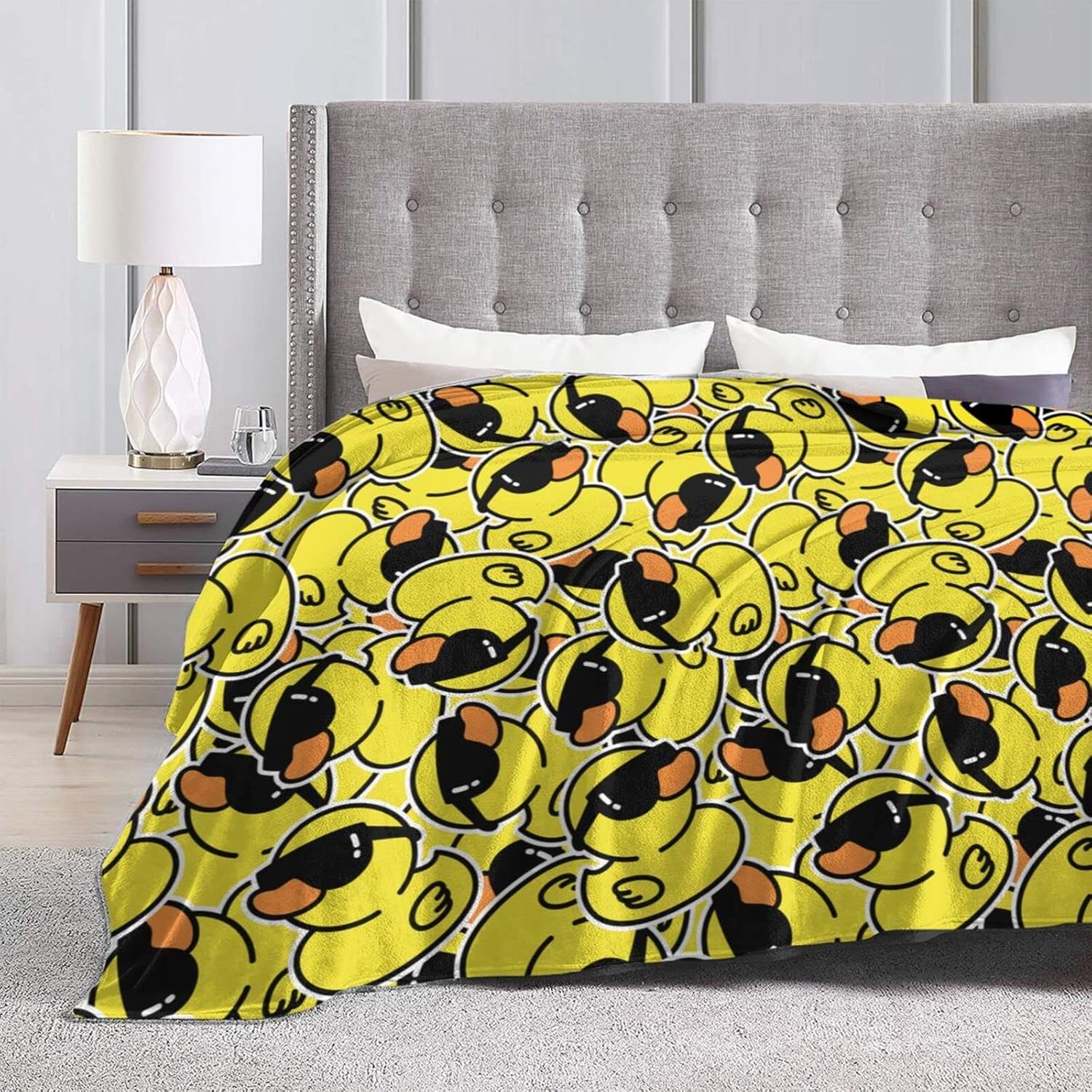 Manta de pato de goma con lentes de sol, ultra suave y cálida para todas las estaciones, lindos animales de dibujos animados, mantas decorativas de