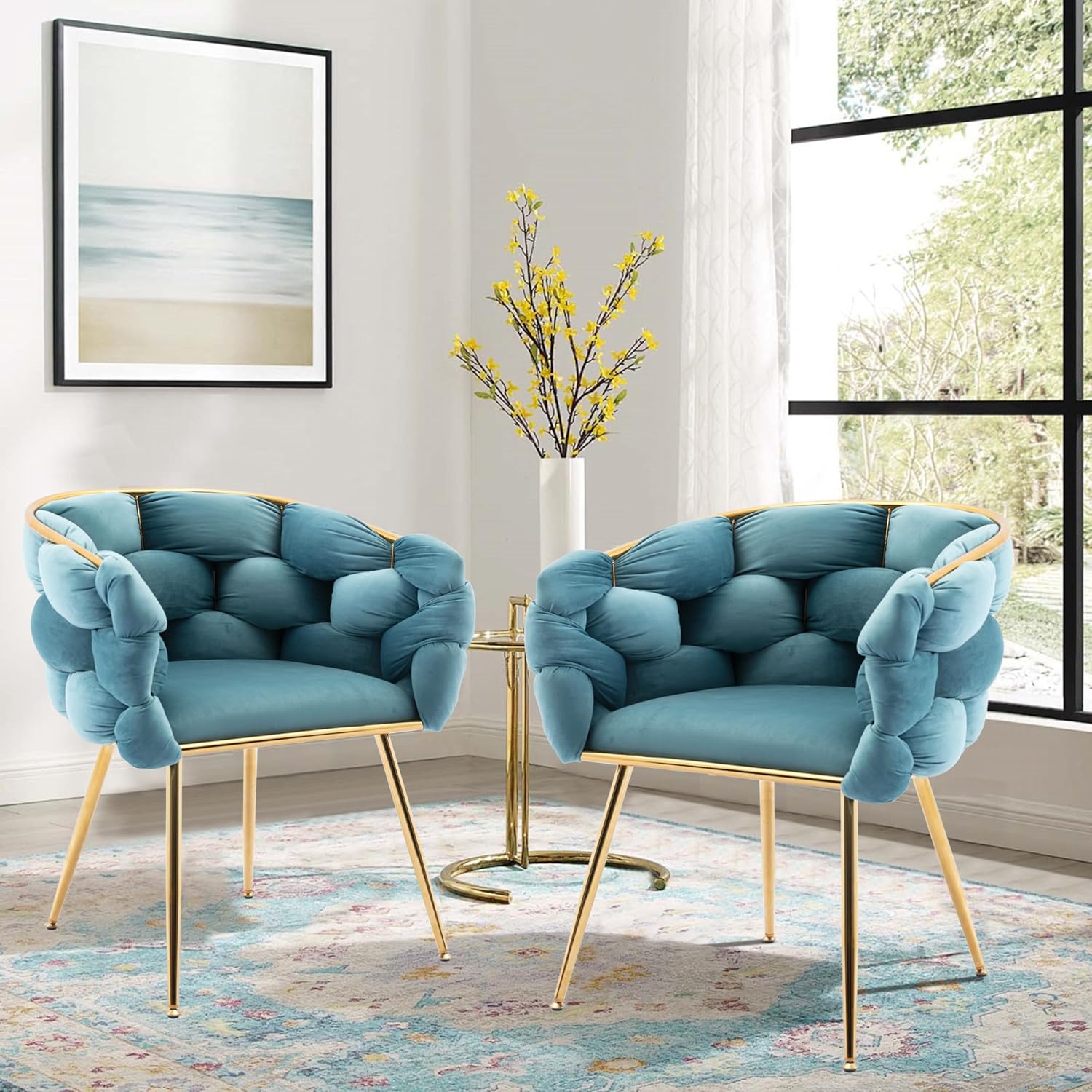 Gangnamri Silla decorativa moderna de terciopelo, silla de comedor con patas mentales doradas, sillón tejido de ocio para sala de estar, dormitorio,