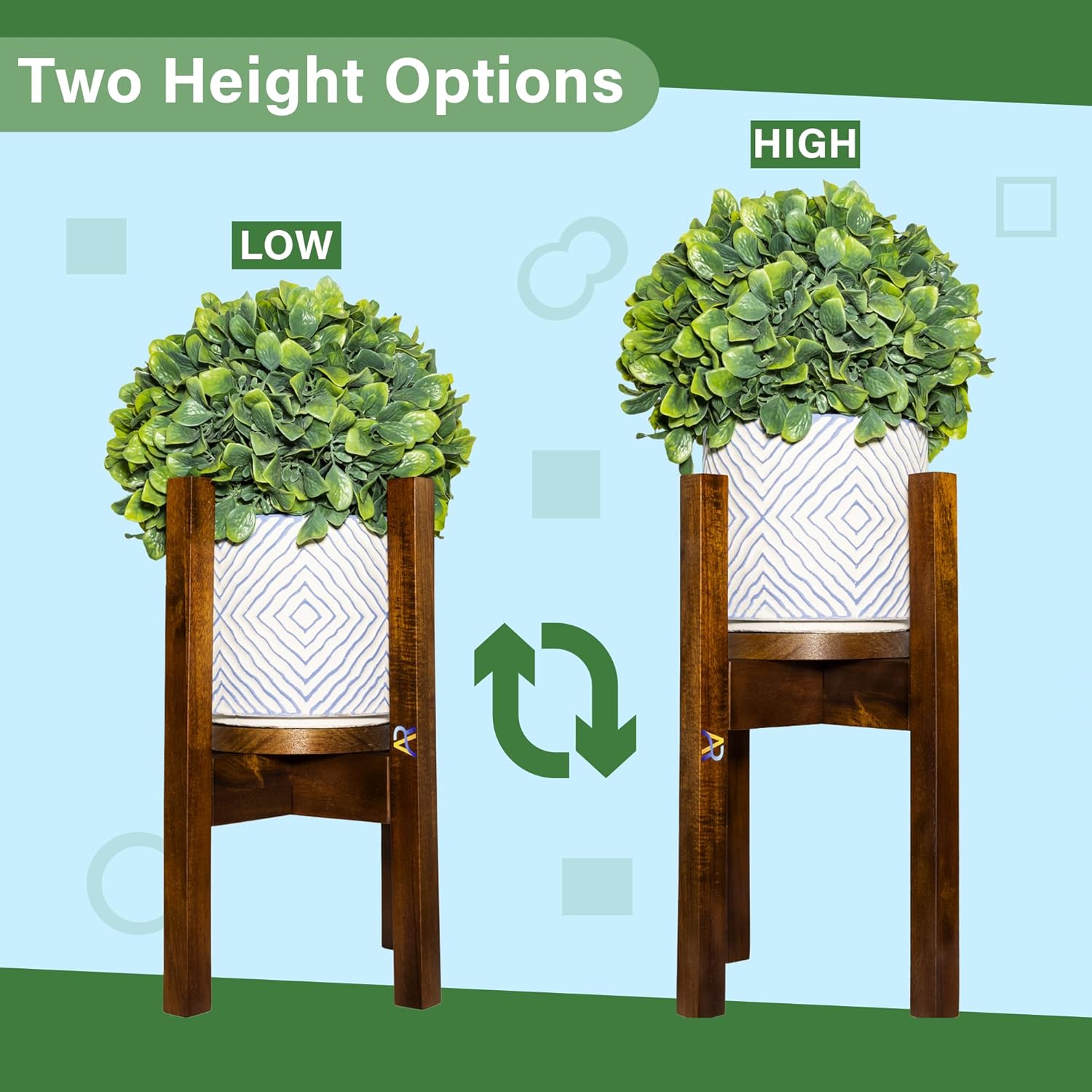 A & R Soporte ajustable de madera de acacia para plantas de 8 a 12 pulgadas, soporte moderno de mediados de siglo con bandeja para macetas