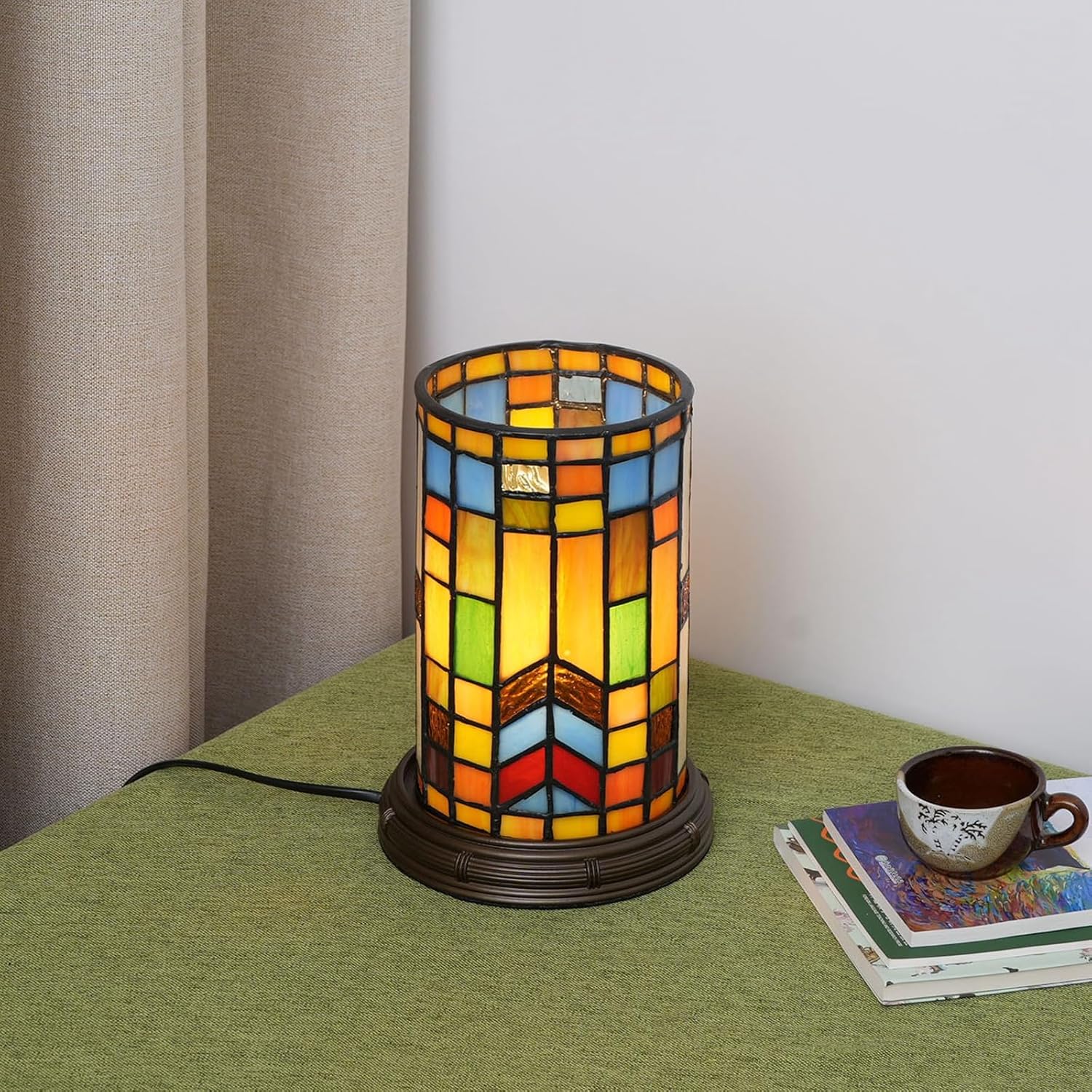 Lámpara de mesa estilo Tiffany con vitrales bohemios, bloque para sala de estar, dormitorio, mesita de noche, florero, decoración pequeña, luz de