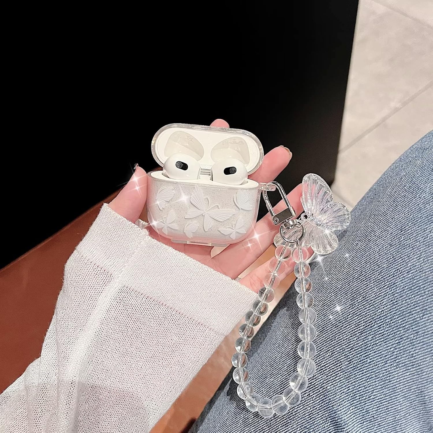 TanMay Funda compatible con AirPods 3 2021 con purpurina transparente, a prueba de golpes, funda protectora de TPU suave para niñas y mujeres, con