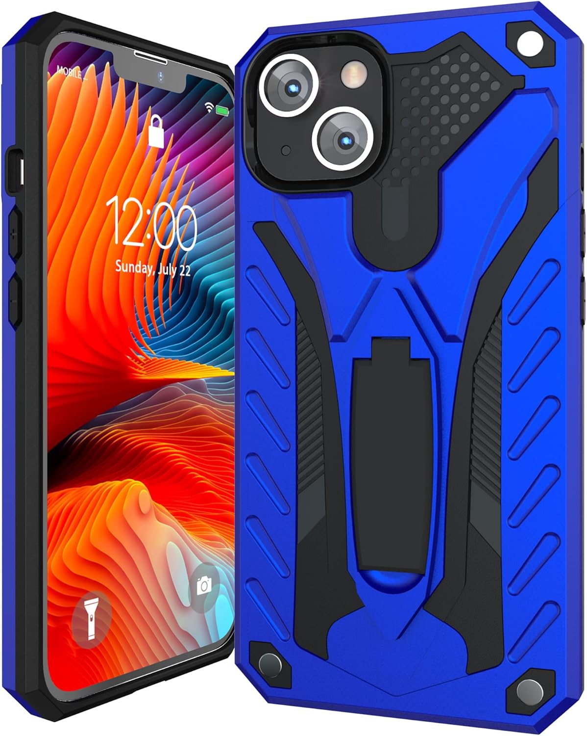 Kitoo Defender – Funda ecológica, diseñada para iPhone 13, con soporte, grado militar, a prueba de golpes, 12 pies, probada en caídas, color azul