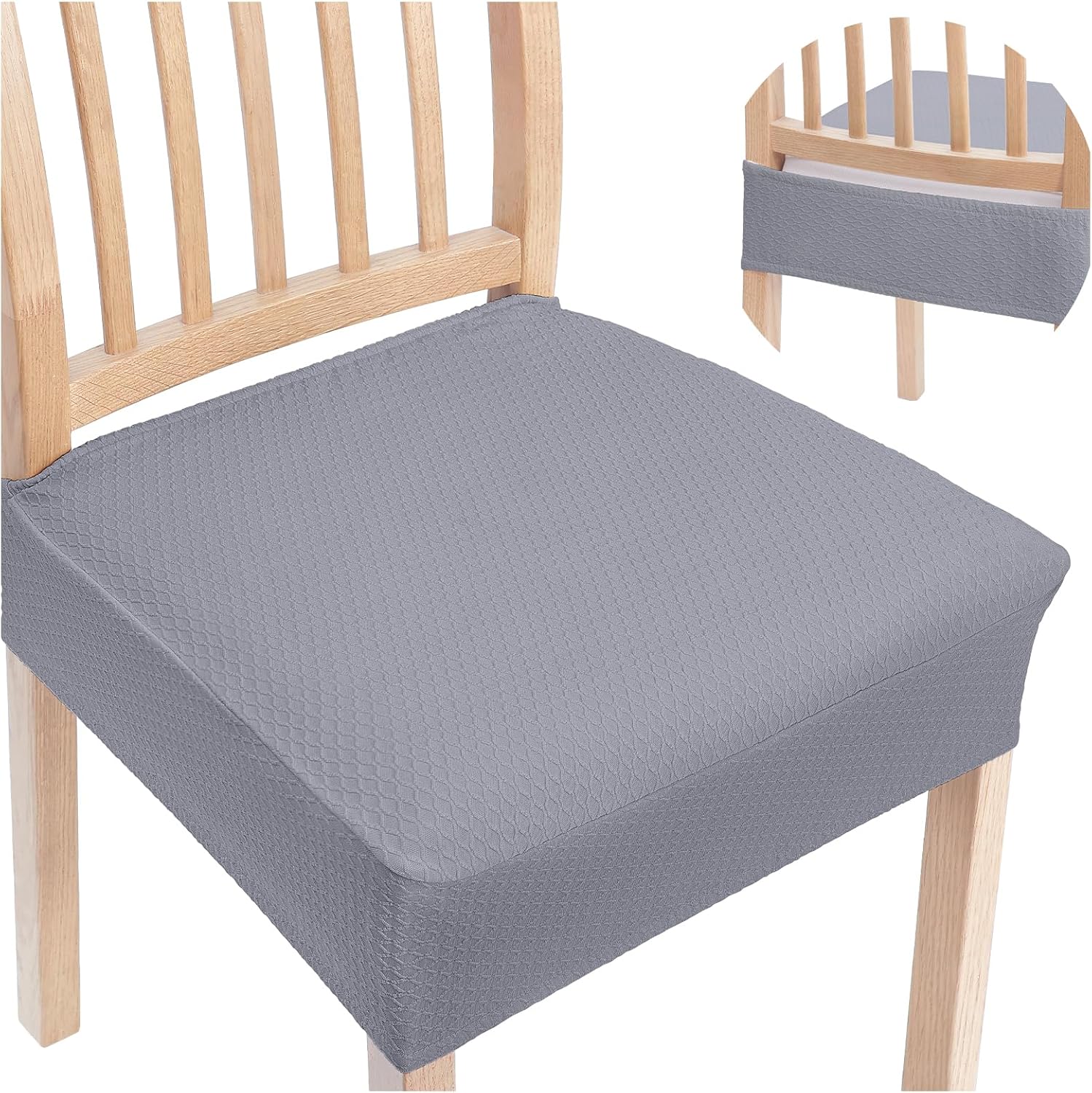 Smiry Juego de 6 fundas de asiento elásticas de jacquard para sillas de comedor, extraíbles y lavables, sin fundas traseras, color gris