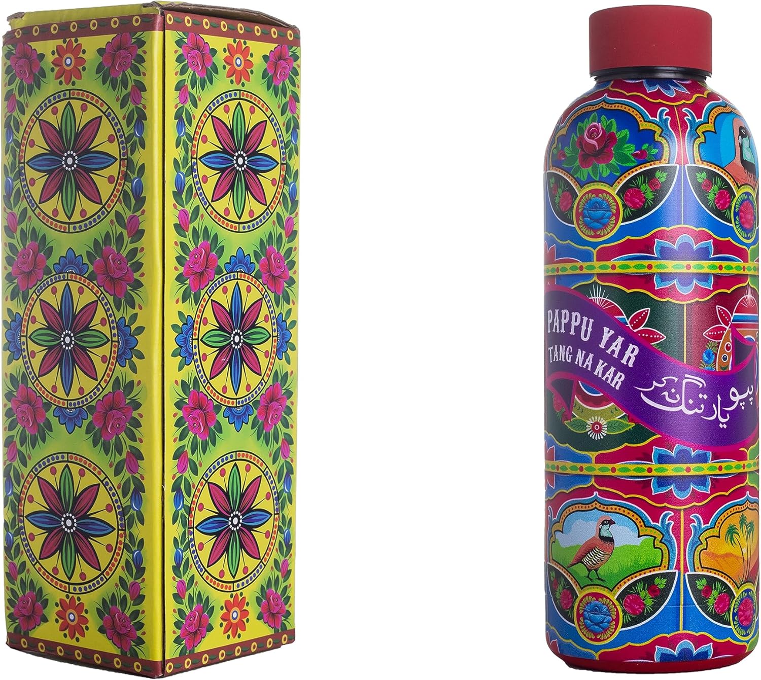 Botella de agua aislada de acero inoxidable de 17 onzas  16.9 fl oz, diseño único de camión paquistaní, a prueba de fugas y sin BPA