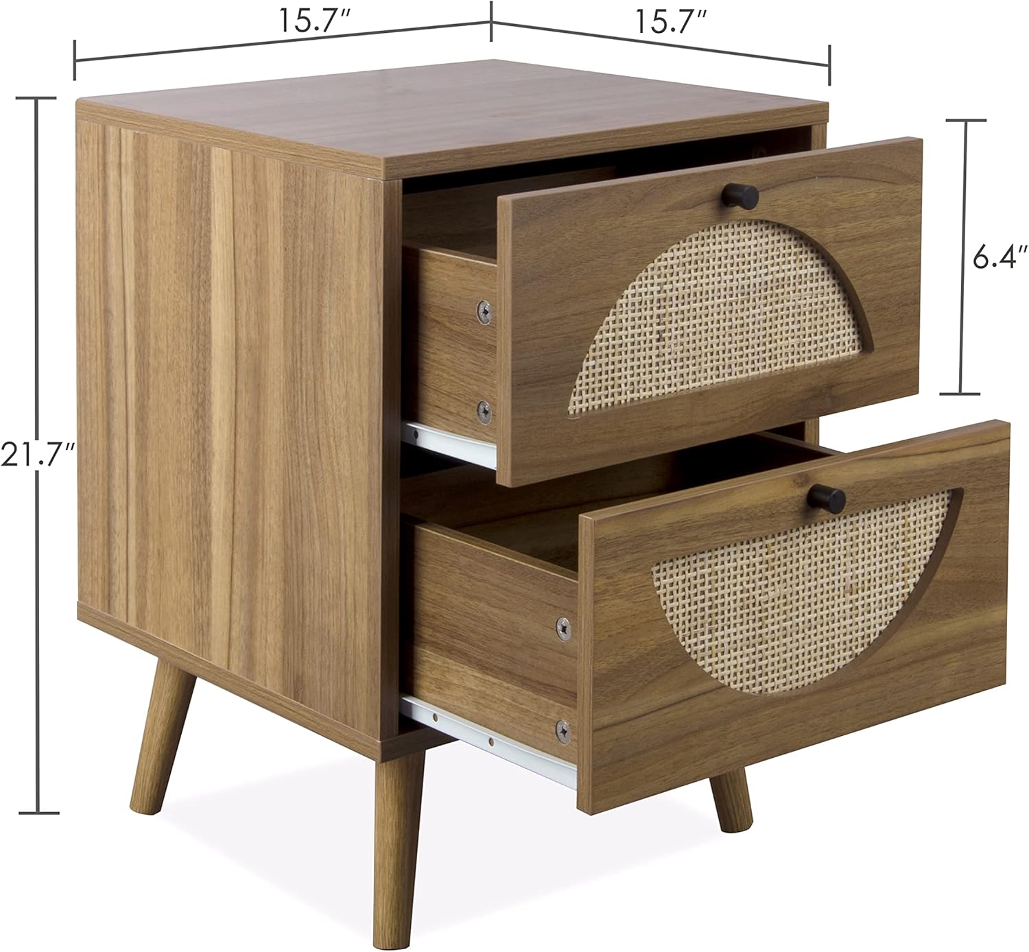 ORRD Juego de 2 mesitas de noche de ratán con cajones de almacenamiento, mesa auxiliar de madera para decoración del hogar para sala de estar,