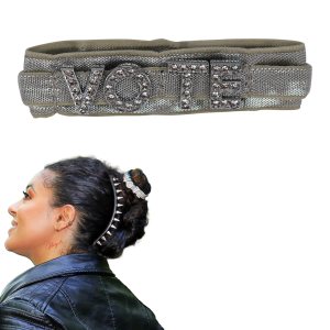 Vote Corbata para el pelo y pulsera decorativa con diamantes de imitación (mediano, cinta plateada) Vote Corbata para el pelo y pulsera decorativa con diamantes de imitación (mediano, cinta plateada)