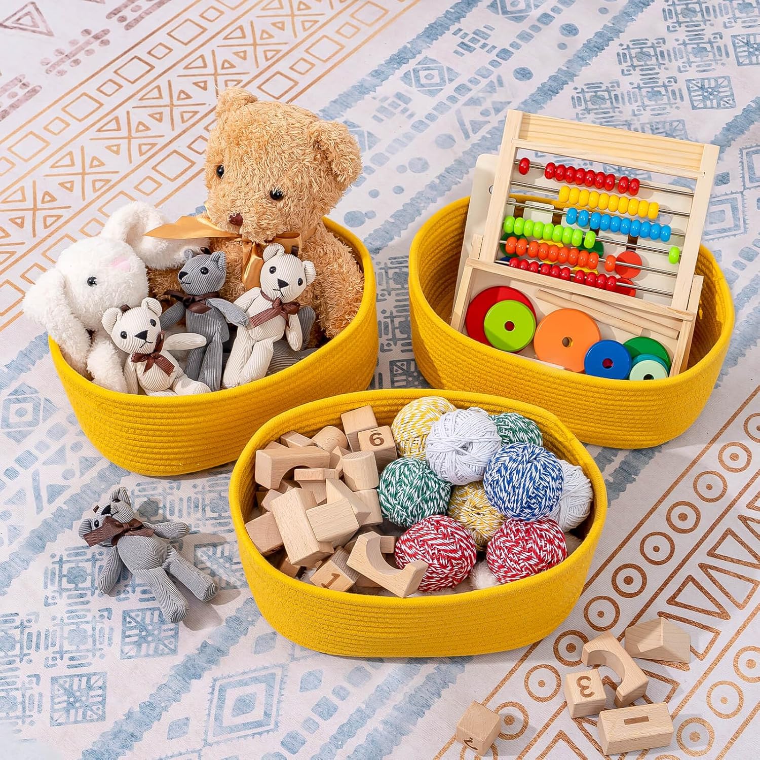 CubesLand Cestas de almacenamiento tejidas con cuerda, canasta organizadora pequeña para el cuarto de bebé, contenedores rectangulares de