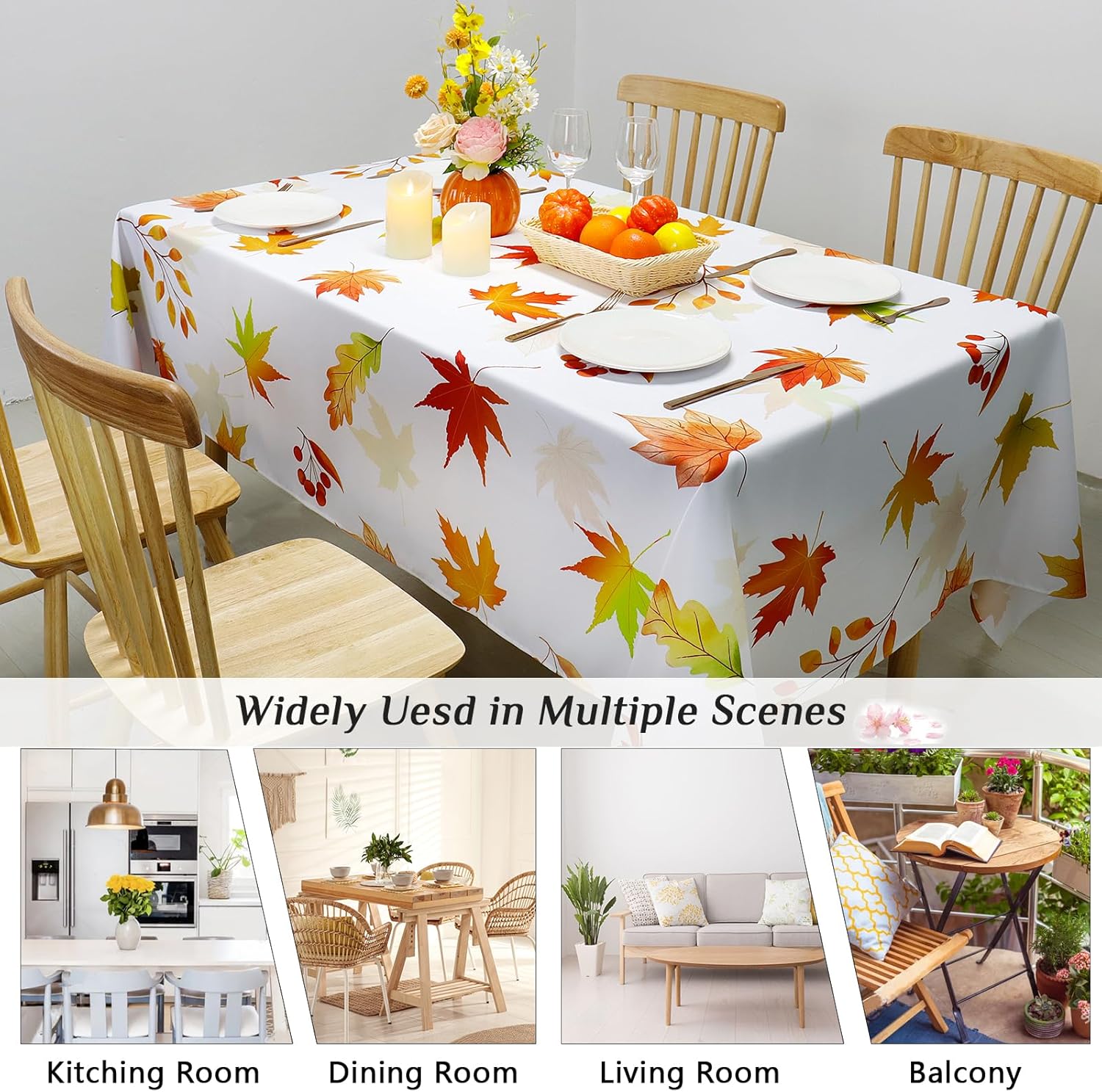 Mantel rectangular de otoño de 60 x 84 pulgadas, mantel de hojas de arce otoñal, mantel de hojas de Acción de Gracias, para interiores y exteriores,