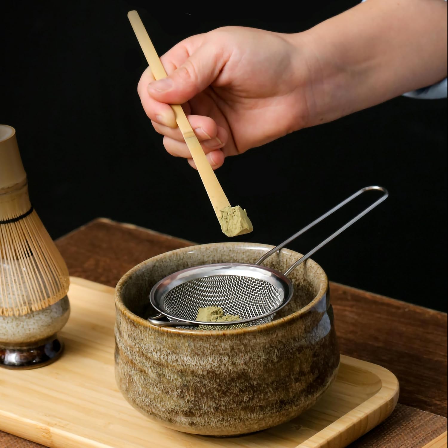 Juego de té matcha japonés (7 piezas), juego de batidor de matcha, batidor y tazón, soporte para batidor, cuchara matcha, el kit perfecto para hacer