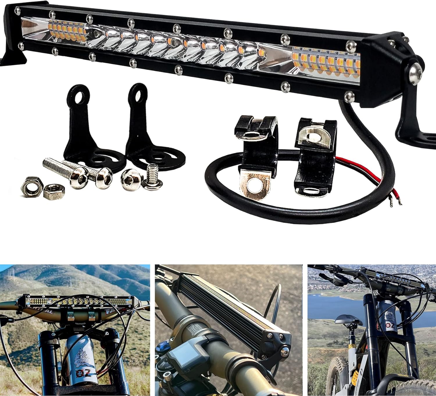 E Bike – Faro de barra de luz LED doble ámbar blanco con abrazaderas de manillar de bicicleta compatible con motores Shimano E5000, E7000, E6100,