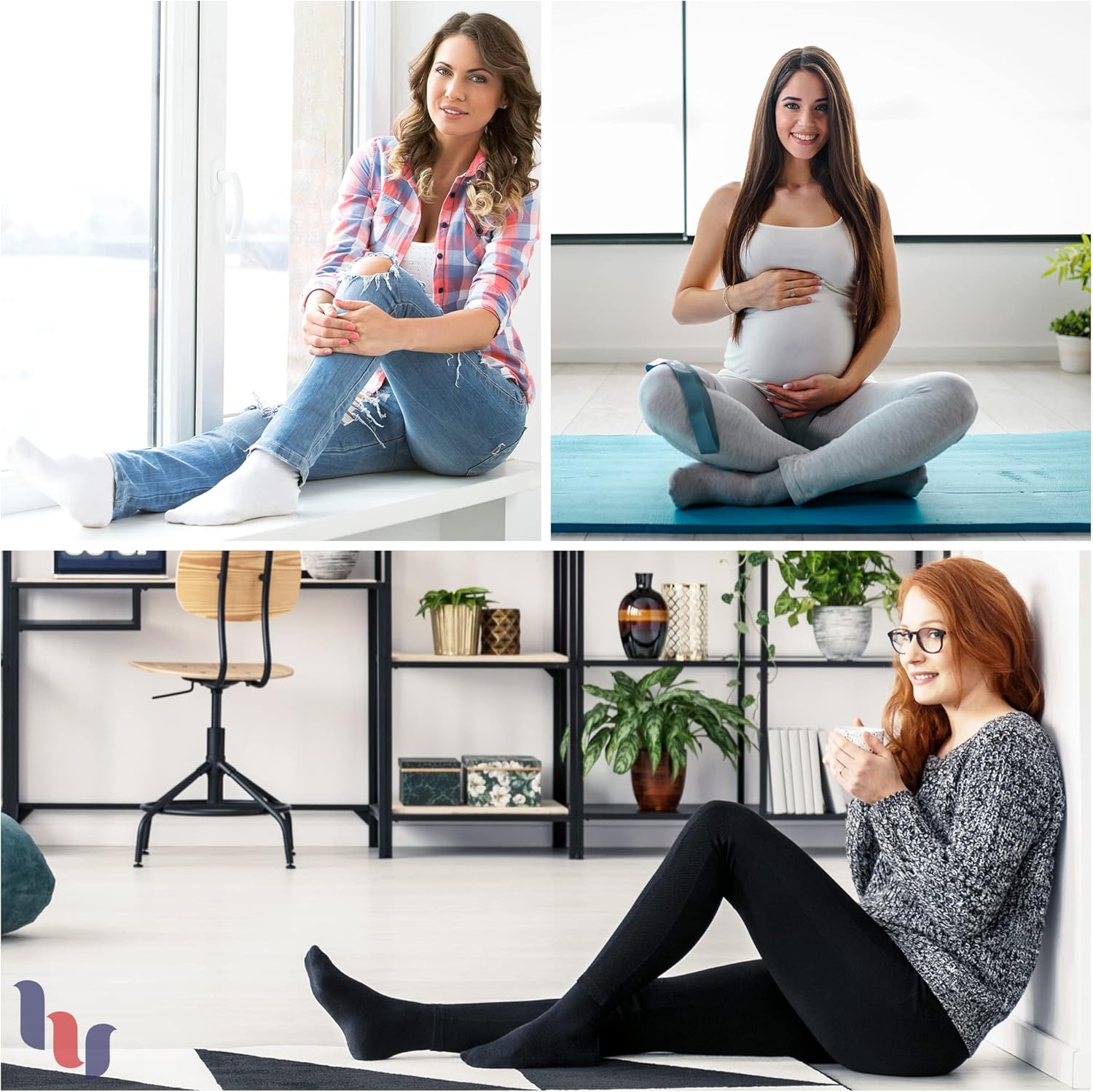 Hugh Ugoli Calcetines altos de bambú para diabéticos para mujer, suaves, anchos y elásticos, con puntera sin costuras y parte superior sin ataduras,
