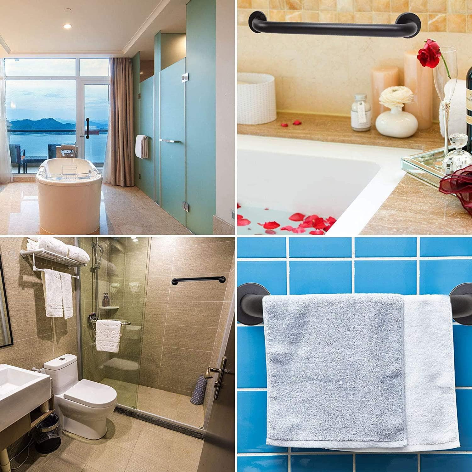 Paquete de 2 barras de agarre negras para ducha de 24 pulgadas, mango de acero inoxidable para baño, barra de equilibrio de ducha de baño, soporte