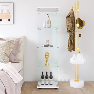 Fulocseny Gabinete de puerta de vidrio transparente de 4 niveles con puerta, fácil de instalar, vidrio templado sólido, vitrina de la colección Fulocseny Gabinete de puerta de vidrio transparente de 4 niveles con puerta, fácil de instalar, vidrio templado sólido, vitrina de la colección