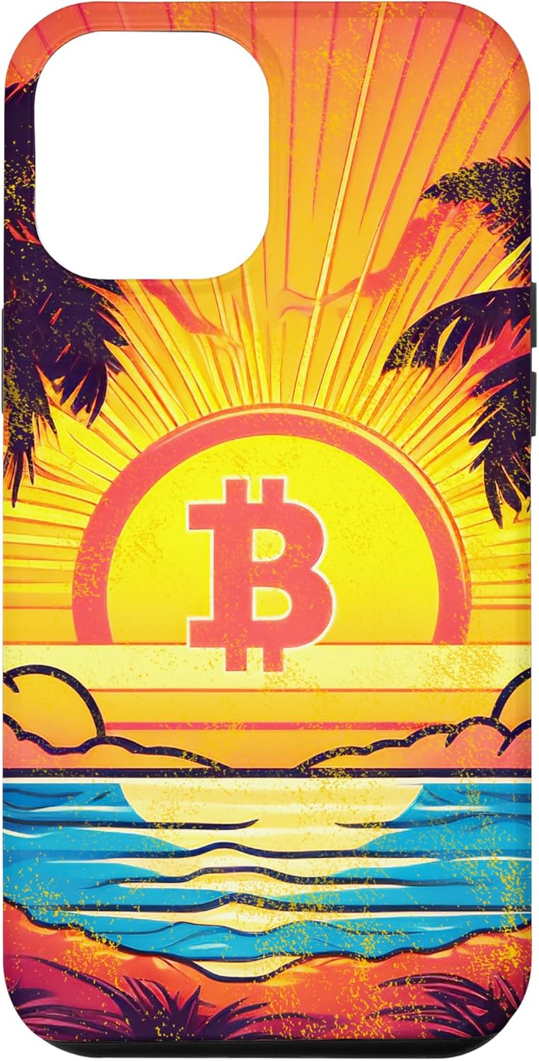 iPhone 12 Pro Max Logotipo de Bitcoin, símbolo, amanecer, vacaciones, sol, playa, océano Caso