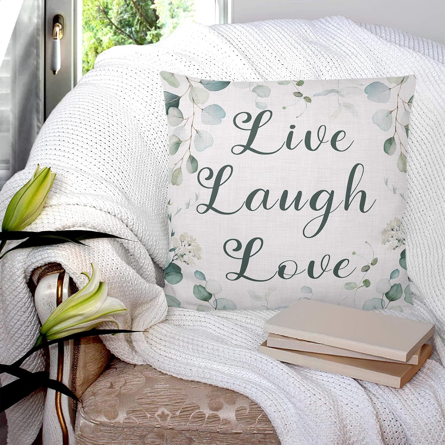 Eucalyptus Leaf Throw Pillow Covers Tropical Plants Retro Leaves Pillowcase Home Decor Cushion Case for Couch Sofa Bed 20″ x 20″, Super Soft &