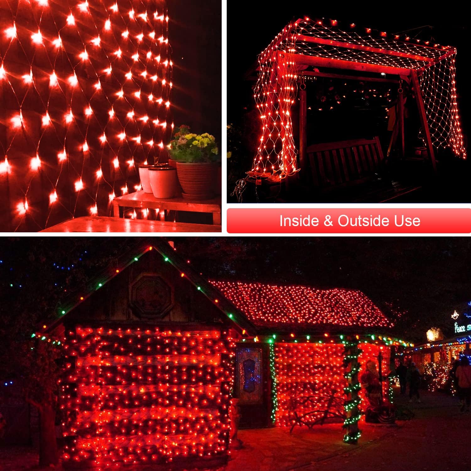 JMEXSUSS 200 luces LED rojas de red de Navidad, 9.8 pies x 6.6 pies, luces de arbusto de Navidad conectables con control remoto, 8 modos de enchufe,