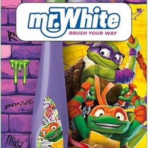 Mr.White Cepillo de dientes manual de las Tortugas Ninja con licencia oficial perfecto para niños de 3 años con ventosa y tapa de viaje, cerdas Mr.White Cepillo de dientes manual de las Tortugas Ninja con licencia oficial perfecto para niños de 3 años con ventosa y tapa de viaje, cerdas