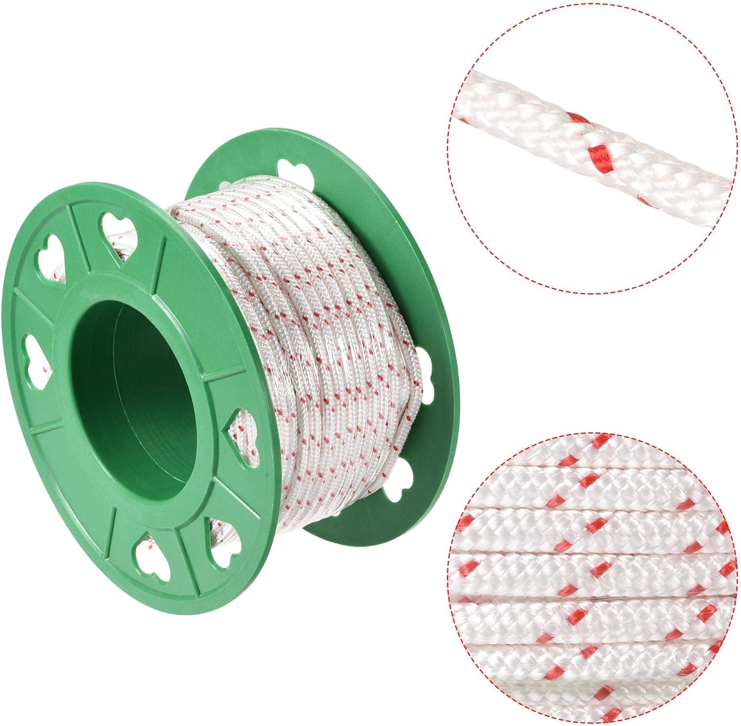 uxcell Cuerda de arranque de retroceso, 0.177 in, 316 pulgadas de diámetro, 98.4 ft, 98 pies, cable de tracción de poliéster, blanco y rojo para