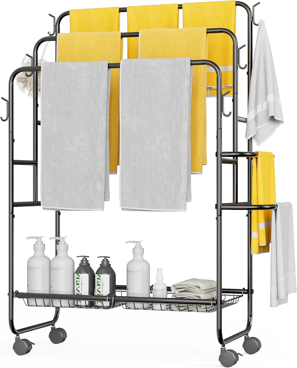 JANE EYRE Toallero independiente – Toallero de piscina de pie de 40 pies para exteriores, toallero para baño de 3 niveles (toalla-S)