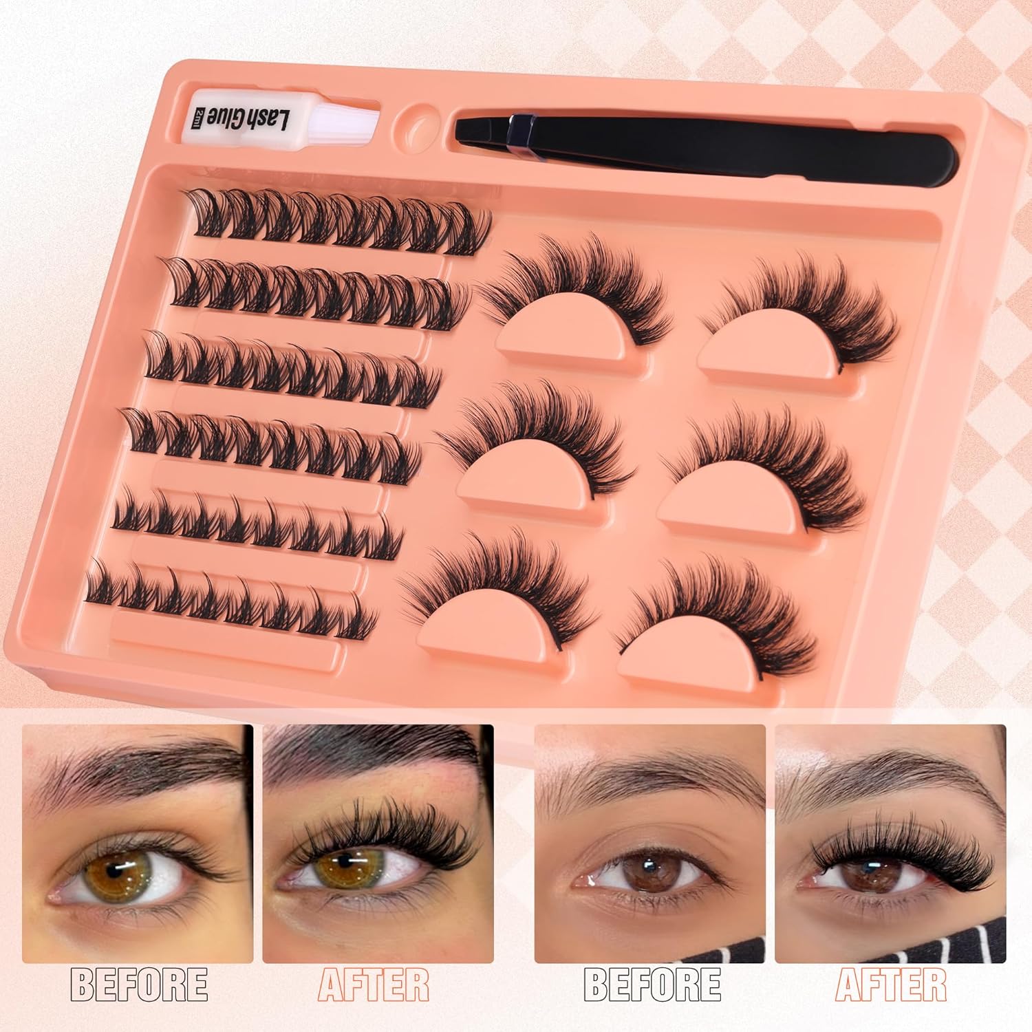 Kit de extensiones de pestañas individuales, pestañas de manga y pestañas en racimo, 2 estilos de pestañas en racimo de pestañas de aspecto natural