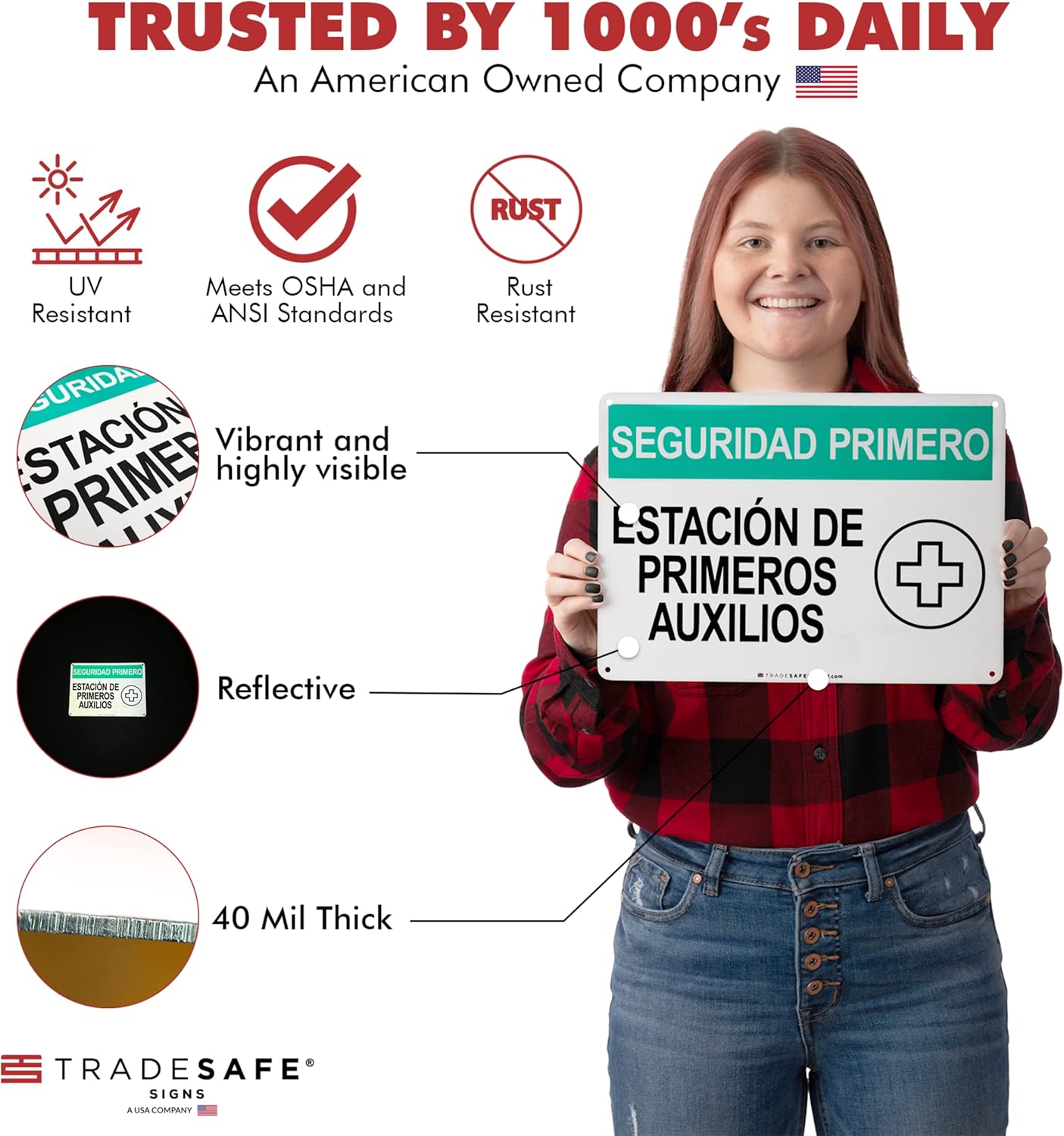 TRADESAFE First Aid Station – Letrero de seguridad de primeros auxilios, seguridad primero estación de primeros auxiliares, señal de seguridad de