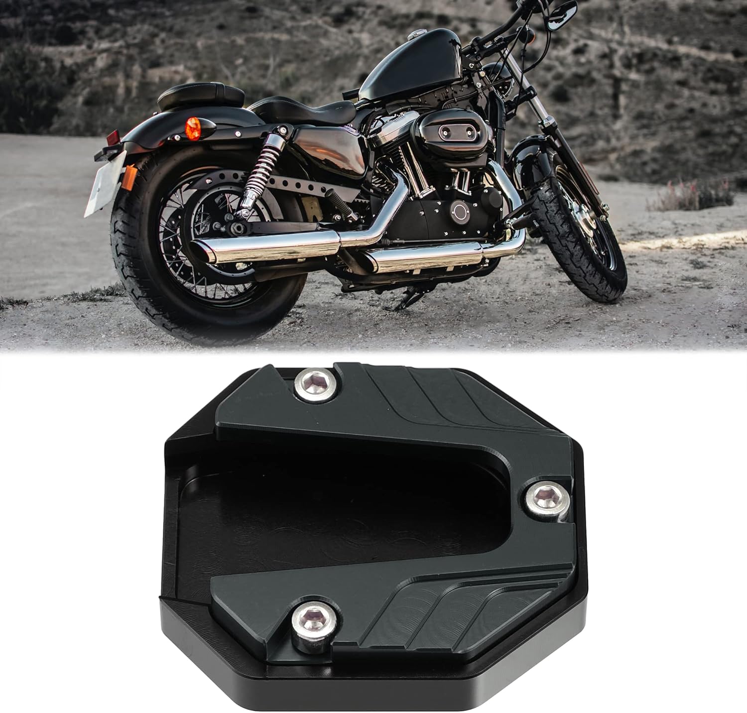 X AUTOHAUX Soporte universal para motocicleta, soporte lateral CNC, placa de soporte de extensión de pie, tono titanio