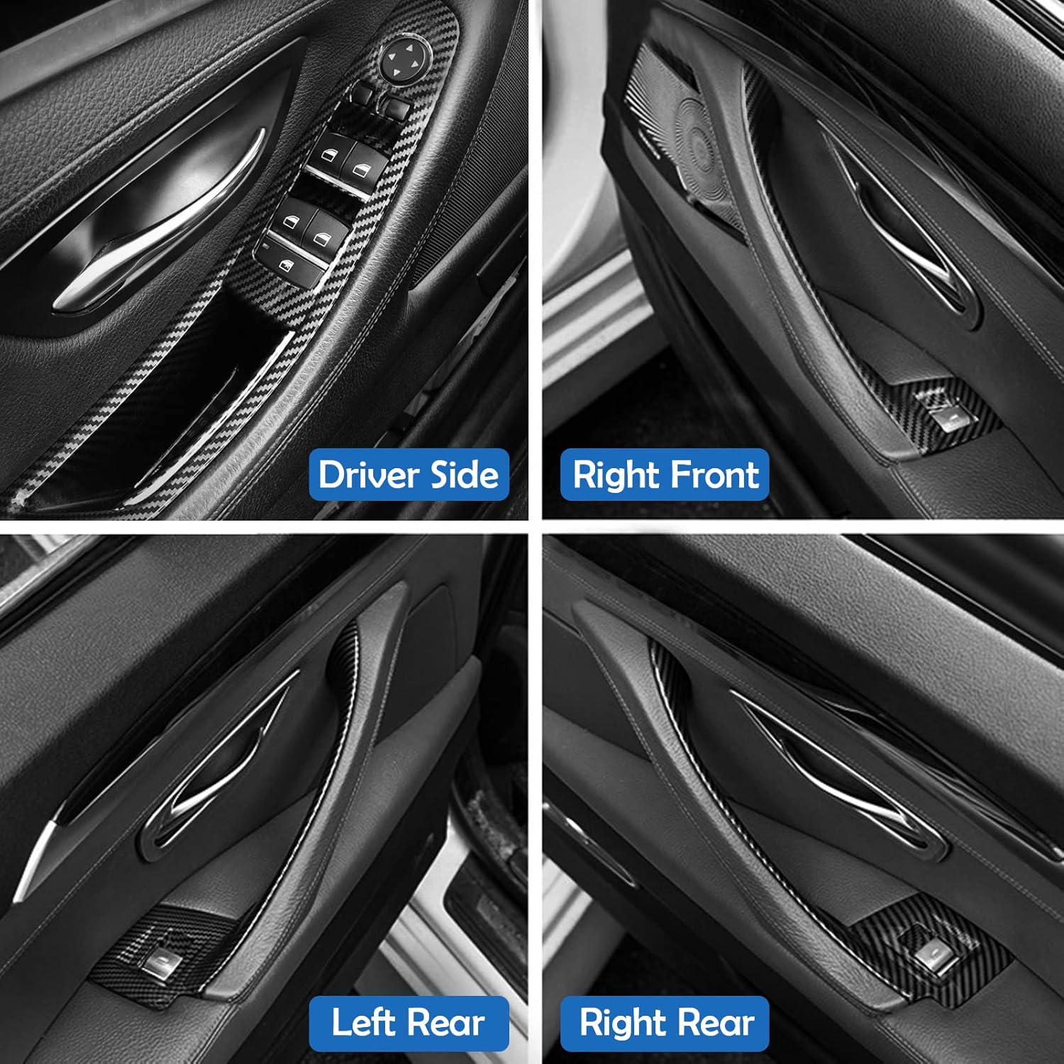 Jaronx Compatible con kit de 7 manijas de puerta BMW, F10F11 con patrón de fibra de carbono, reposabrazos de puerta del conductor+manija de puerta