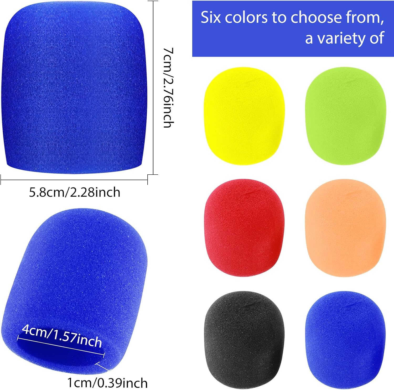 Prasacco Fundas de micrófono de espuma para micrófono, 6 unidades, fundas de micrófono de espuma para micrófono, parabrisas de colores, fundas de