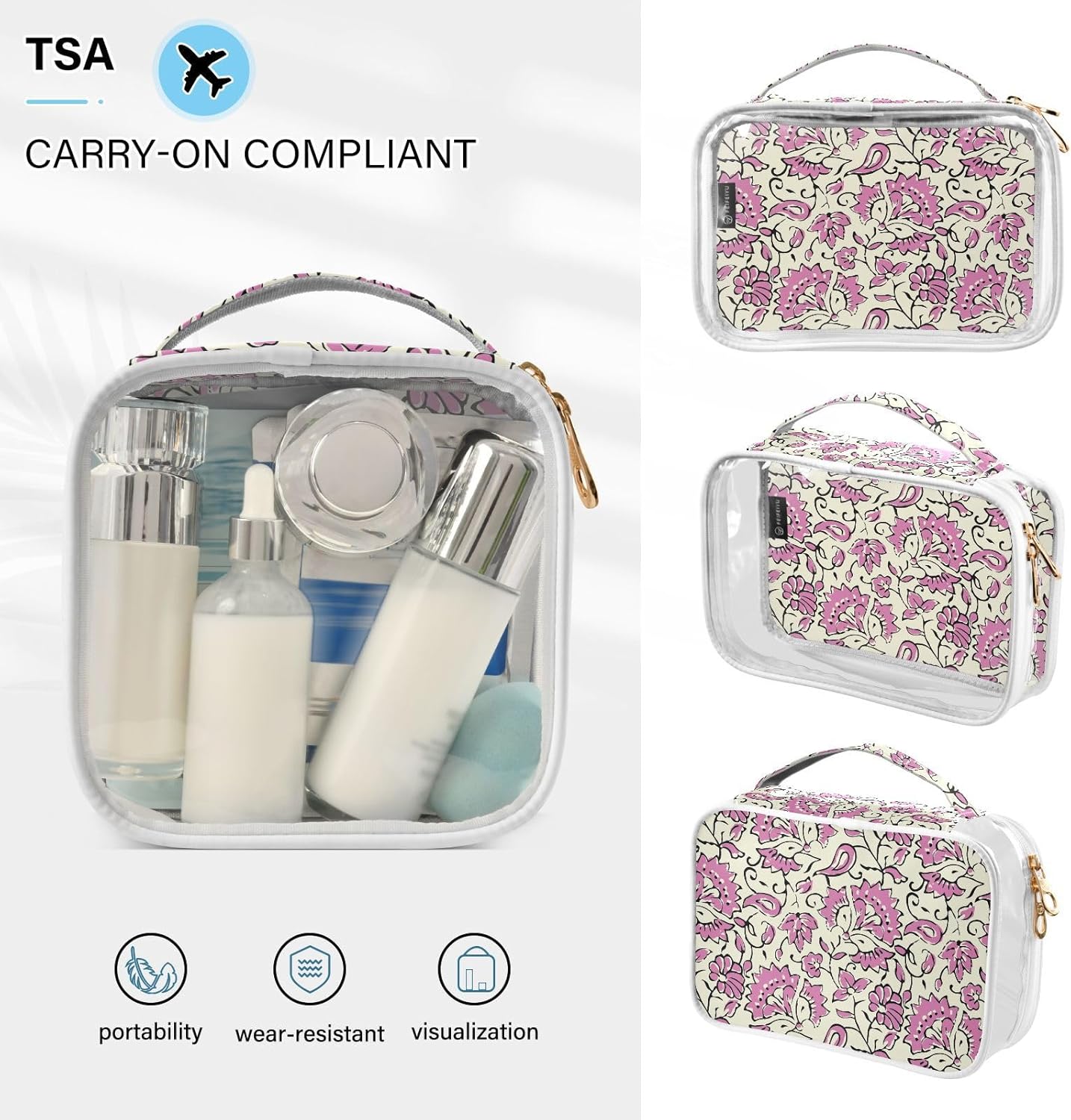 ZOEO Bolsas de maquillaje transparentes, paquete de 2 bolsas de viaje, neceser, organizador portátil de cosméticos, para hombres y mujeres, bolsa de