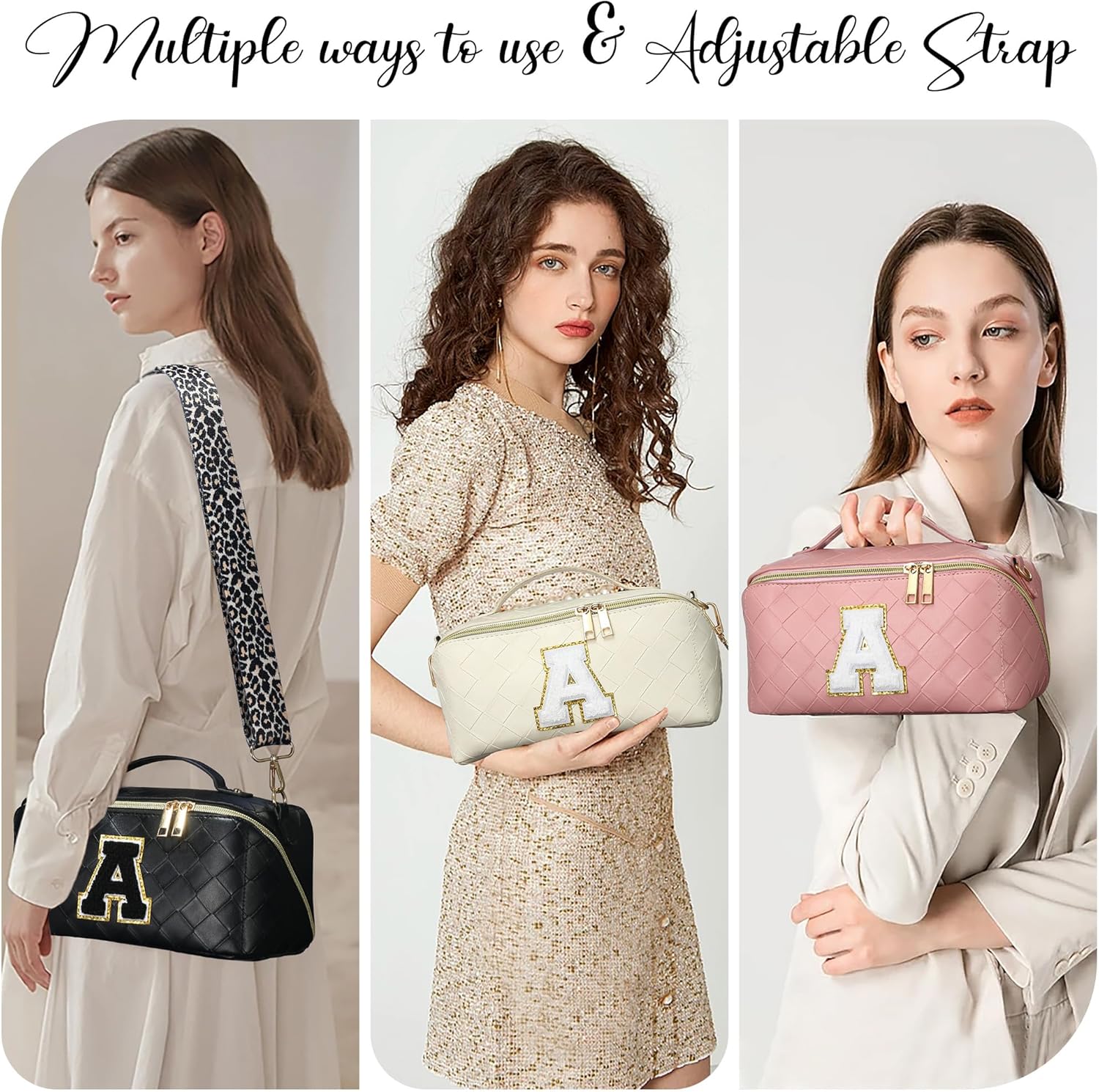 YOOLIFE Bolsa de cosméticos de viaje de gran capacidad  Bolsa de maquillaje portátil con inicial para mujer, bolsa organizadora de maquillaje de