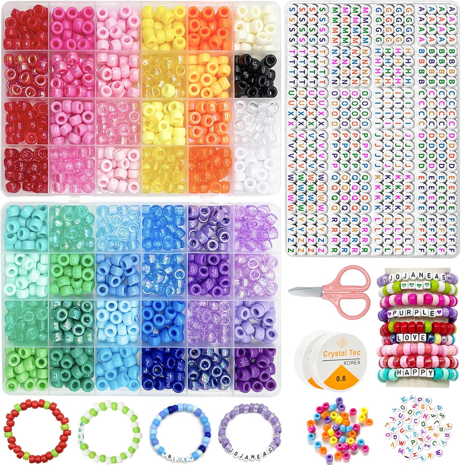 JOJANEAS Kit de 2400 cuentas de pony arcoíris, 48 colores Kandi Beads Kit de fabricación de pulseras coloridas para hacer pulseras, kit de pulseras