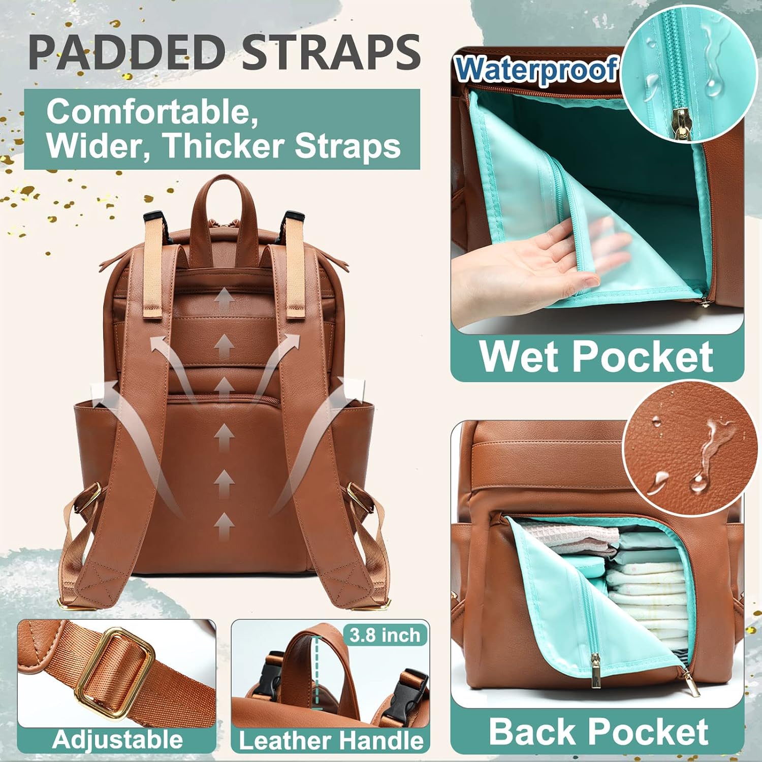 MOMINSIDE Mochila para pañales, bolsas cruzadas de cuero para bebé con 6 bolsillos aislados para mamá papá, búsqueda de registro de bebé, cambiador,