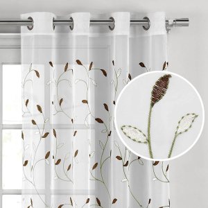 Creative Home Ideas Hojas onduladas, cortinas transparentes bordadas, incluye 1 panel de cortina de hojas, cortinas de ventana con ojales de metal, Creative Home Ideas Hojas onduladas, cortinas transparentes bordadas, incluye 1 panel de cortina de hojas, cortinas de ventana con ojales de metal,