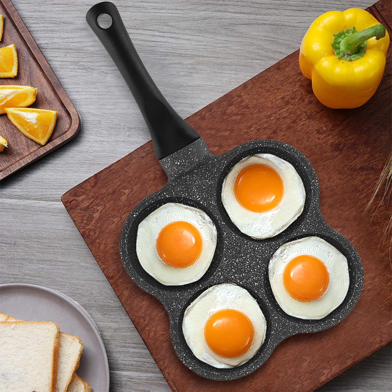 VTOSEN Sartén para 4 huevos, sartén para tortillas, antiadherente, fácil de limpiar, para desayuno, panqueques, huevos escalfados, adecuada para