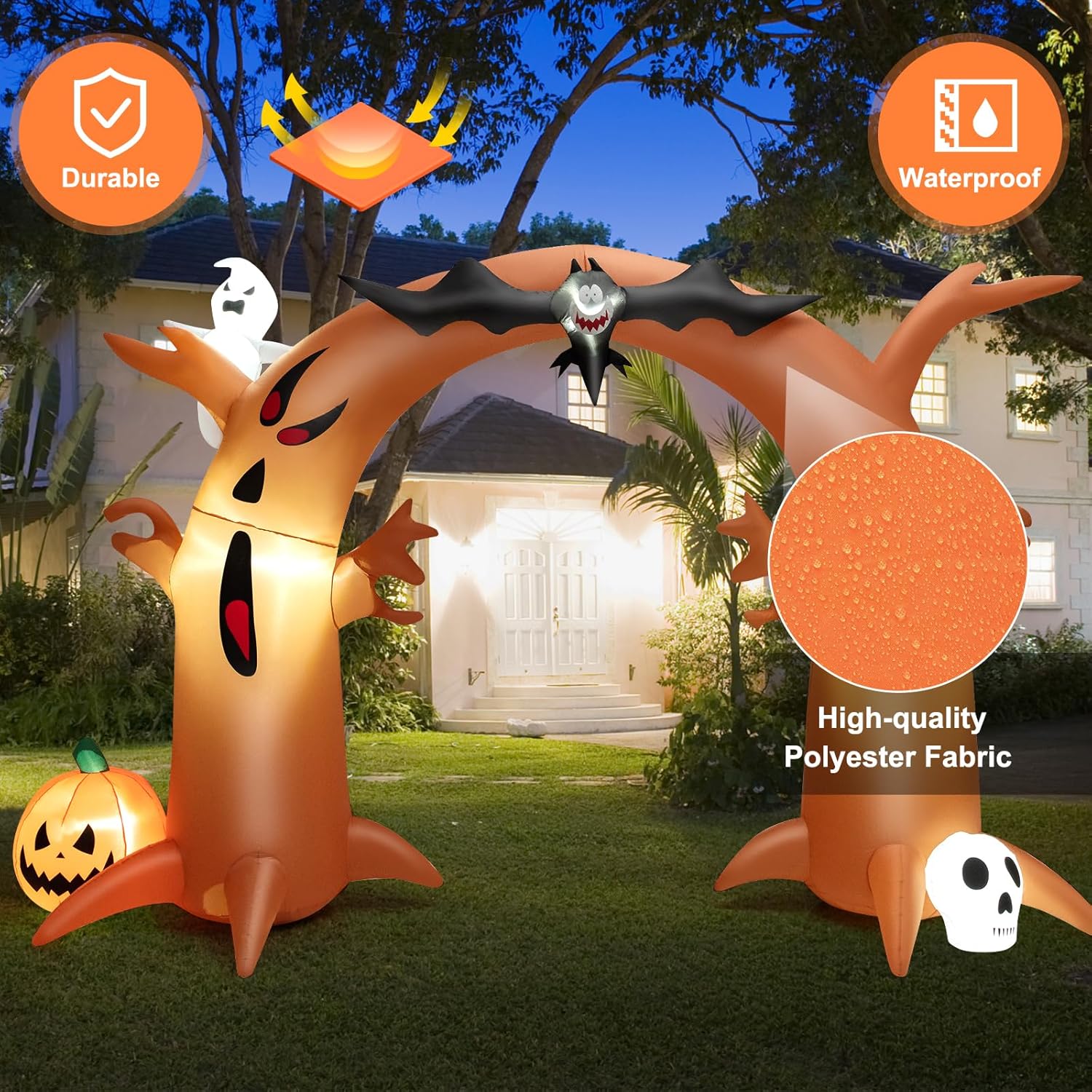 COSTWAY Arco de árbol muerto inflable de Halloween de 8 pies de alto con murciélago, luces LED brillantes y soplador integrado