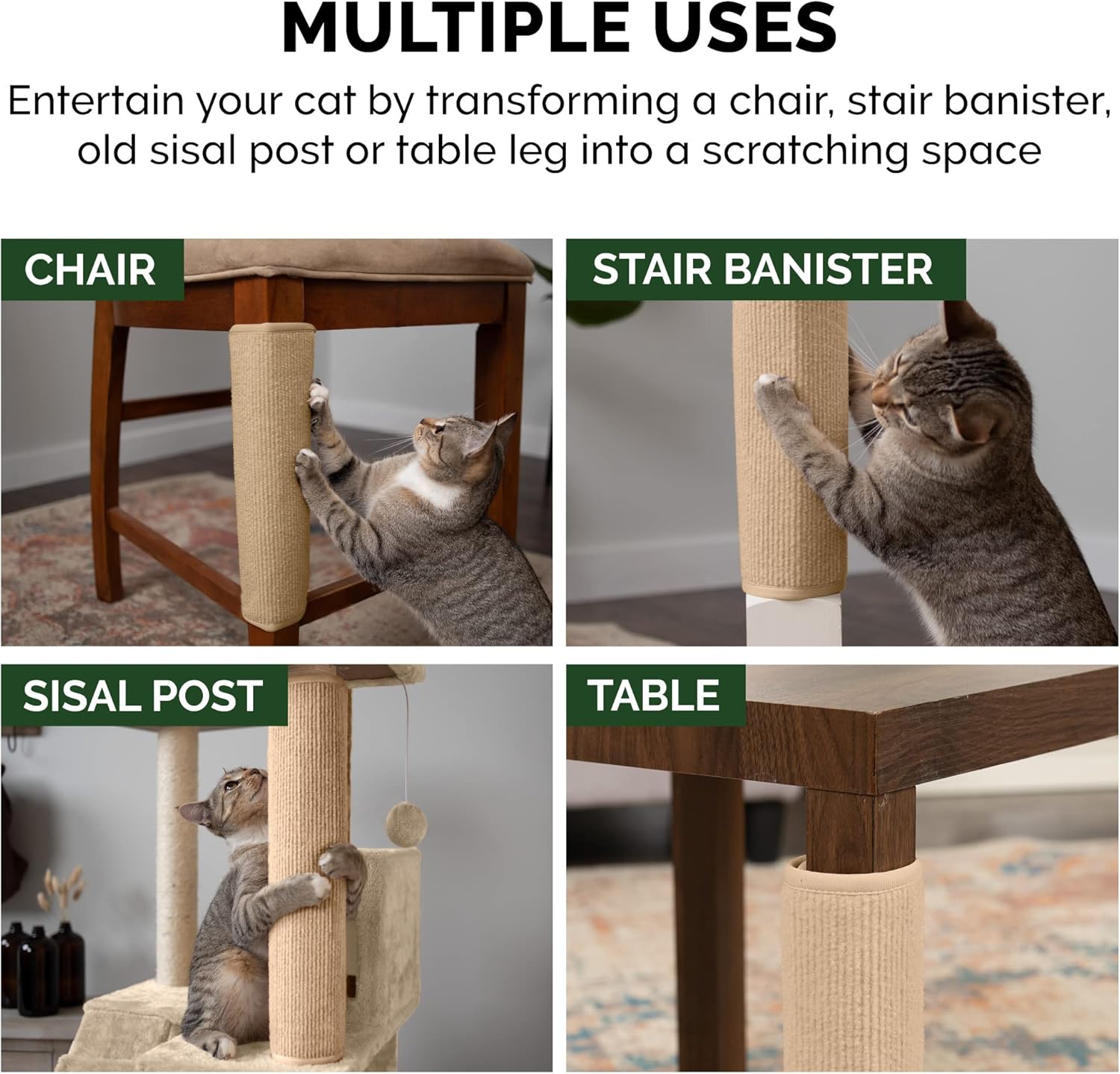 Furhaven Funda para poste rascador envolvente para gatos de interior, se adapta a postes de hasta 3.5 pulgadas de diámetro, duradera y menos