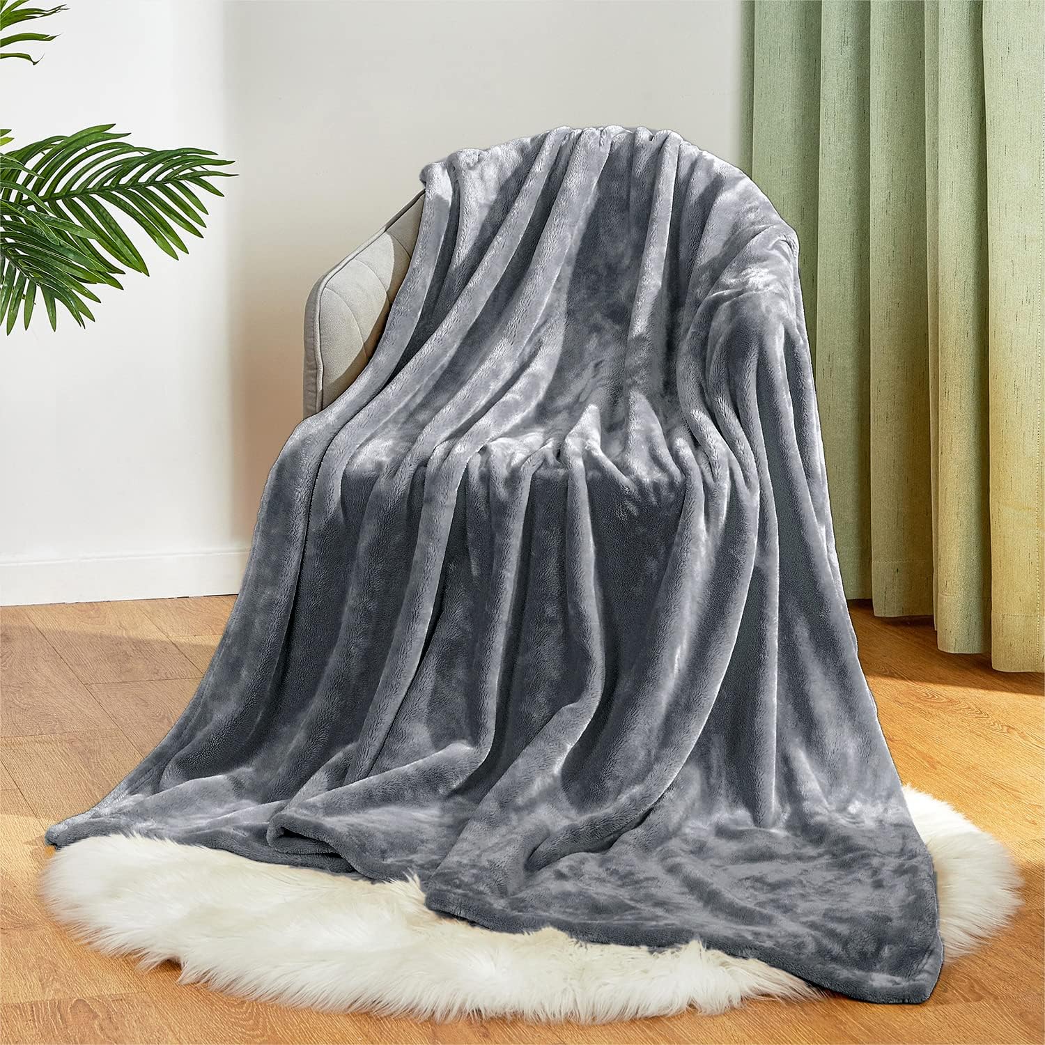 Manta de franela de felpa, acogedora, cálida, cómoda, suave, para otoño, para sofá, silla, cama, campamento y viajes, tamaño de la manta (gris