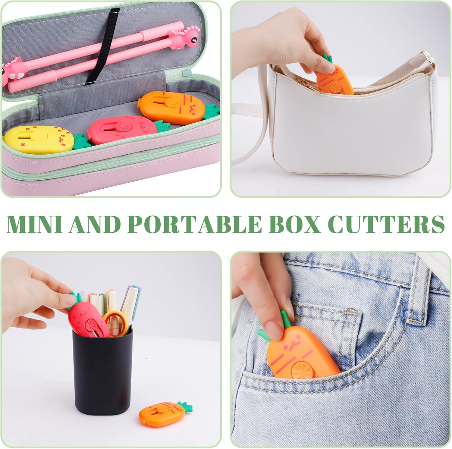 Lindo mini cortador de caja retráctil, pequeño abrecartas en forma de piña que se abren para abrir, cuchillos de seguridad portátiles Kawaii para