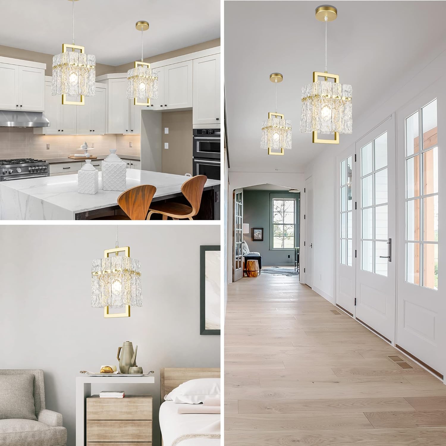 Lámpara colgante de cristal dorado para isla de cocina, lámpara de araña de vidrio ondulado de lujo, moderna y elegante iluminación colgante