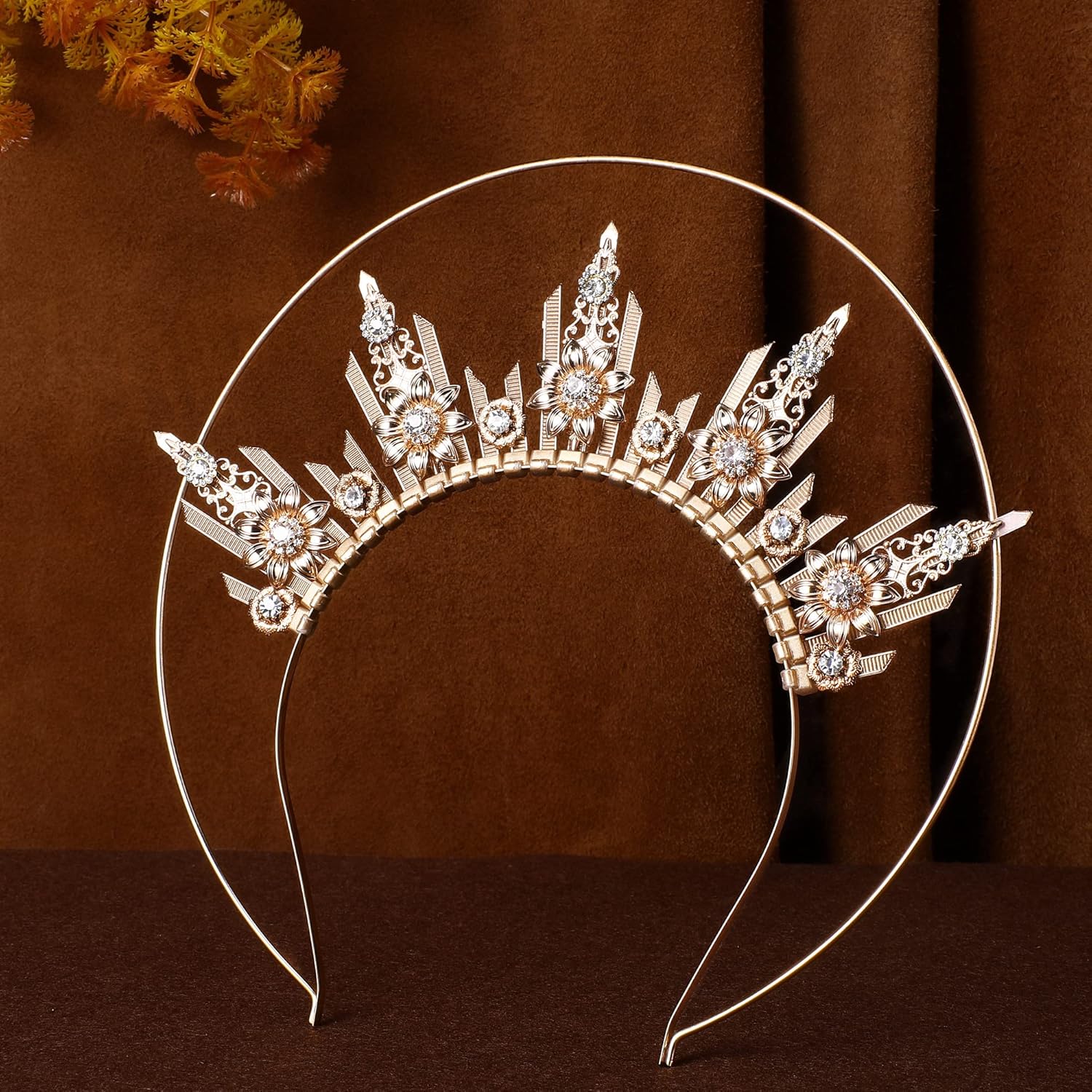 Gold Halo Crown Headpiece – Spiked Headwear Queen Headband Surburst Halo Crown Goddness Headpiece Halloween Cosplay Renaissance Costume Accessories