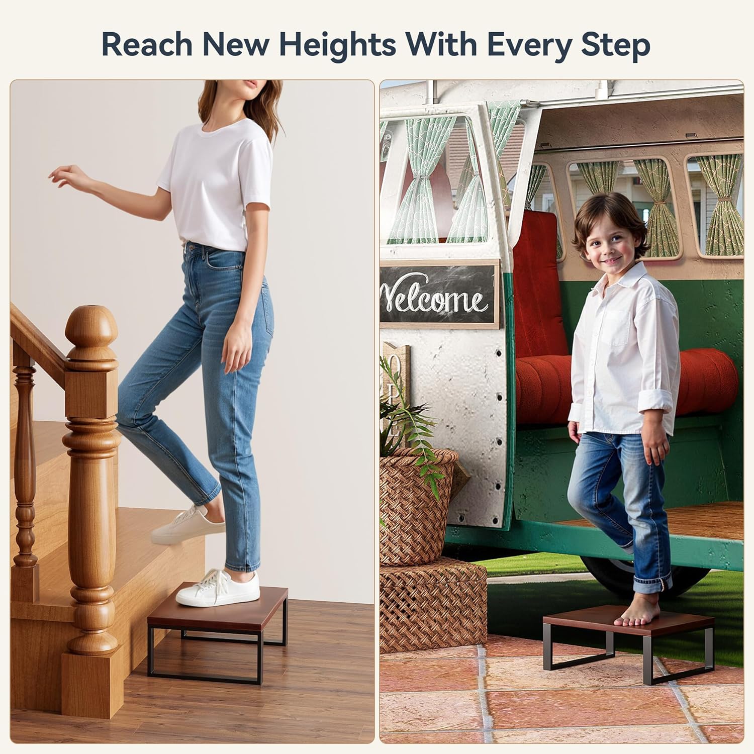 Taburete de madera maciza resistente, taburete portátil para cama, fácil montaje, escalones antideslizantes para camas altas para adultos, soporta