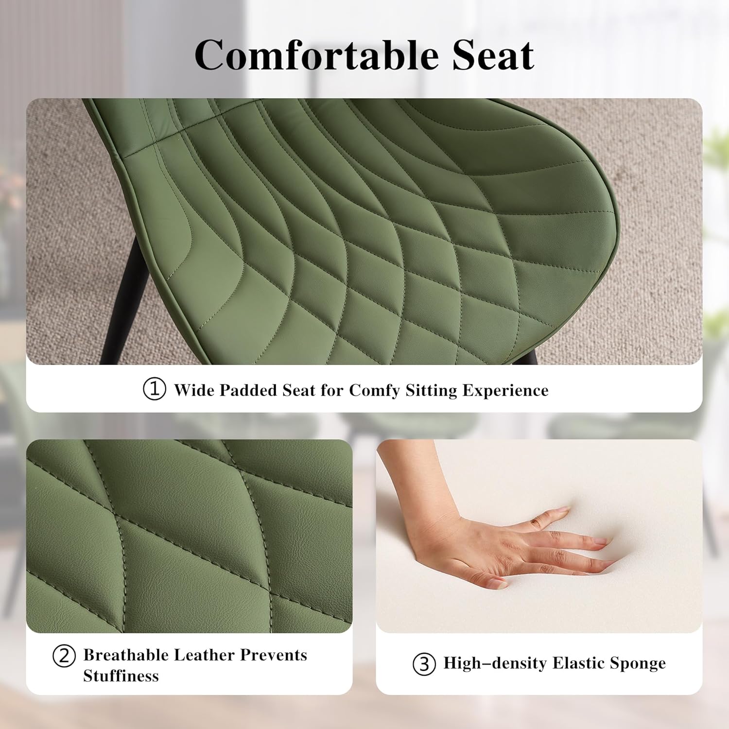 YOUNIKE Juego de 2 sillas de comedor tapizadas de piel sintética para cocina, comedor, modernas de mediados de siglo, sillas auxiliares con respaldo