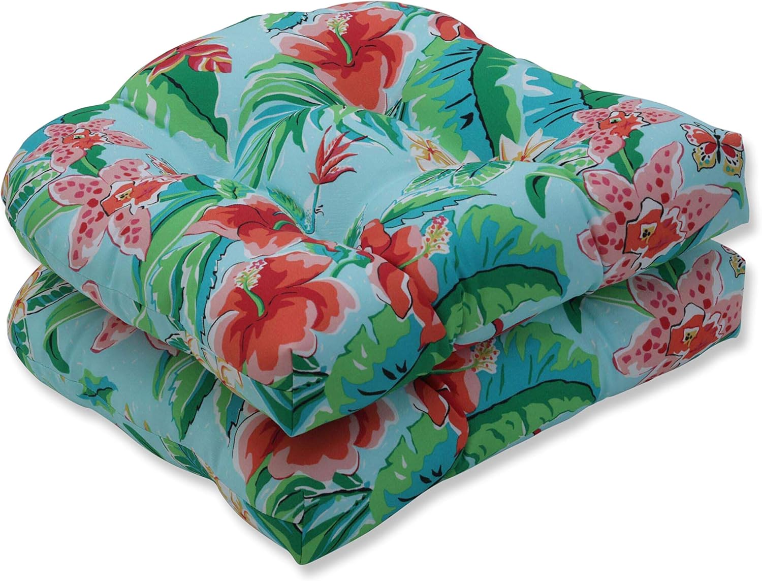 Pillow Perfect Tropic Floral – Cojín para asiento de silla de interiorexterior, acolchonado, resistente a la intemperie y a la decoloración, 19 x 19