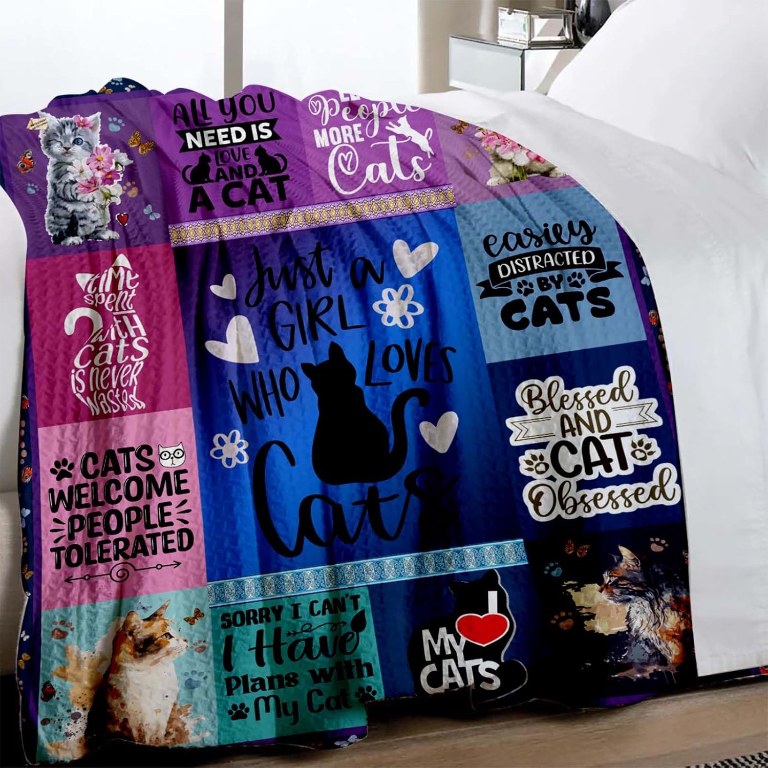 Regalos de gatos para los amantes de los gatos, manta de gatos de 60 x 50 pulgadas, regalos para amantes de los gatos para mujeres, súper suave,