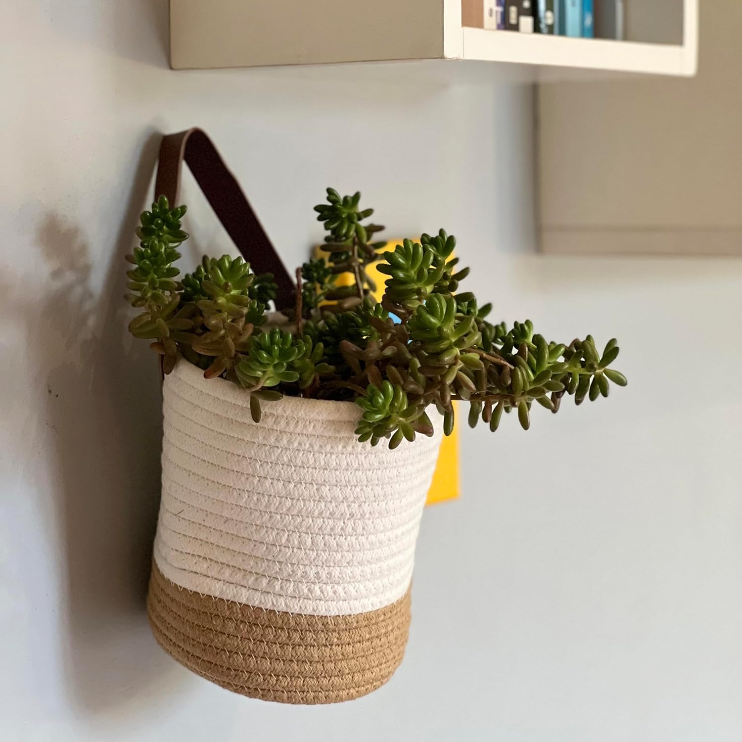 VMS – Paquete de 3 cestas colgantes de cuerda de yute para colgar en la pared para organizar, cesta colgante de pared, cesta de almacenamiento