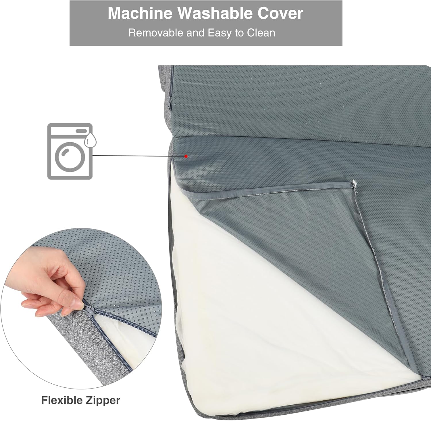 Colchón plegable de espuma viscoelástica, cubrecolchón de triple pliegue de 6 pulgadas con funda transpirable y lavable, cama de invitados portátil