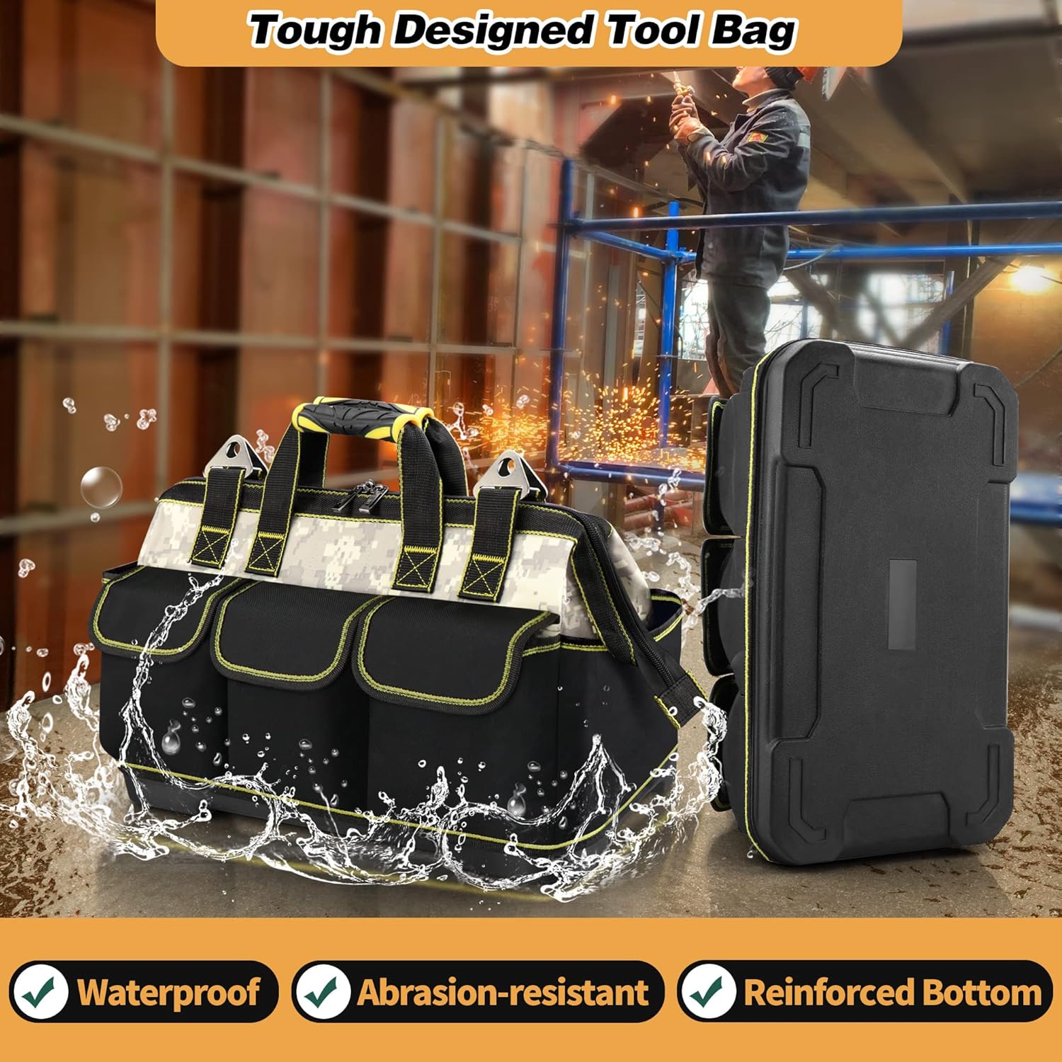 Toocust – Bolsa de herramientas, base moldeada impermeable de 15 pulgadas, bolsa de herramientas de boca ancha con múltiples bolsillos, parte